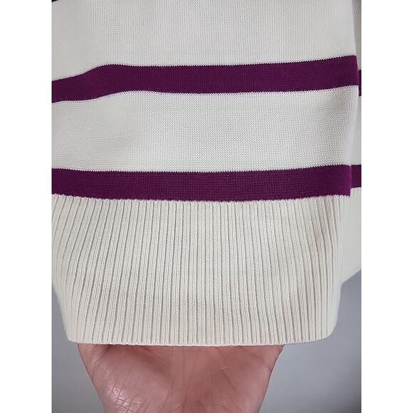 Talbots Button Detail Crewneck Sweater Mariner Stripe Ivory Magenta XL Nautical - Picture 9 of 11
